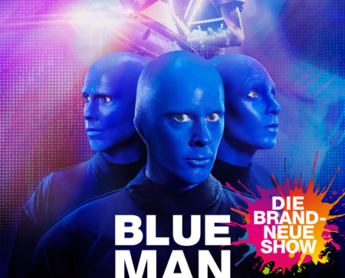 Plakatmotiv für Blue Man Group 2023 mit Tour Bluevolution im Metropol Theater Bremen