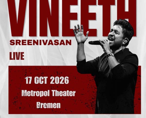 Plakatmotiv für Vineeth Sreenivasan Live in Bremen im Metropol Theater Bremen.